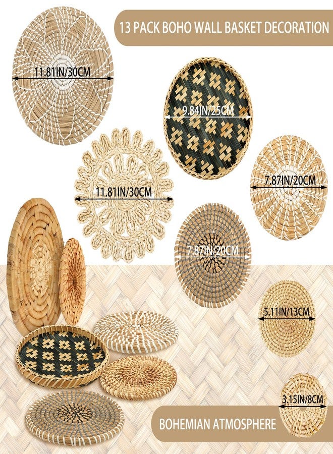 Glenmal Set of 13 Boho Wall Basket Decor Woven Rattan Flat Baskets Handmade Boho Wicker Bamboo Seagrass Wall Hanging Decor for Bedroom Living Room Dining Room Office Ready to Hang(Retro) - Image 3